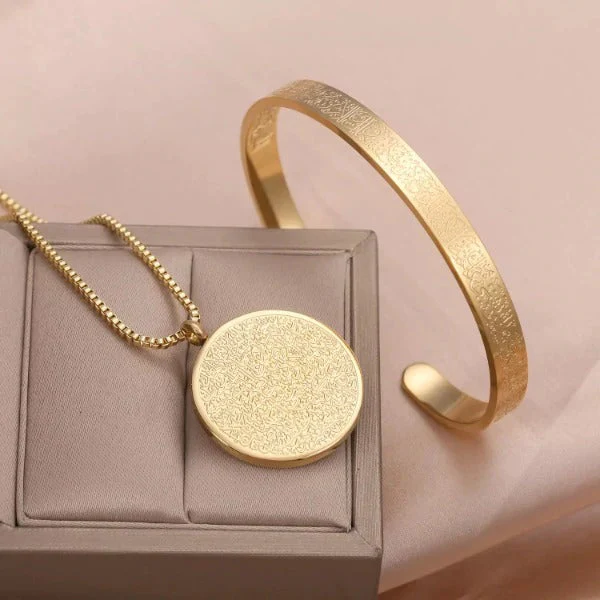 Ayat-Ul-Kursi Cuff Bracelet and Round Necklace